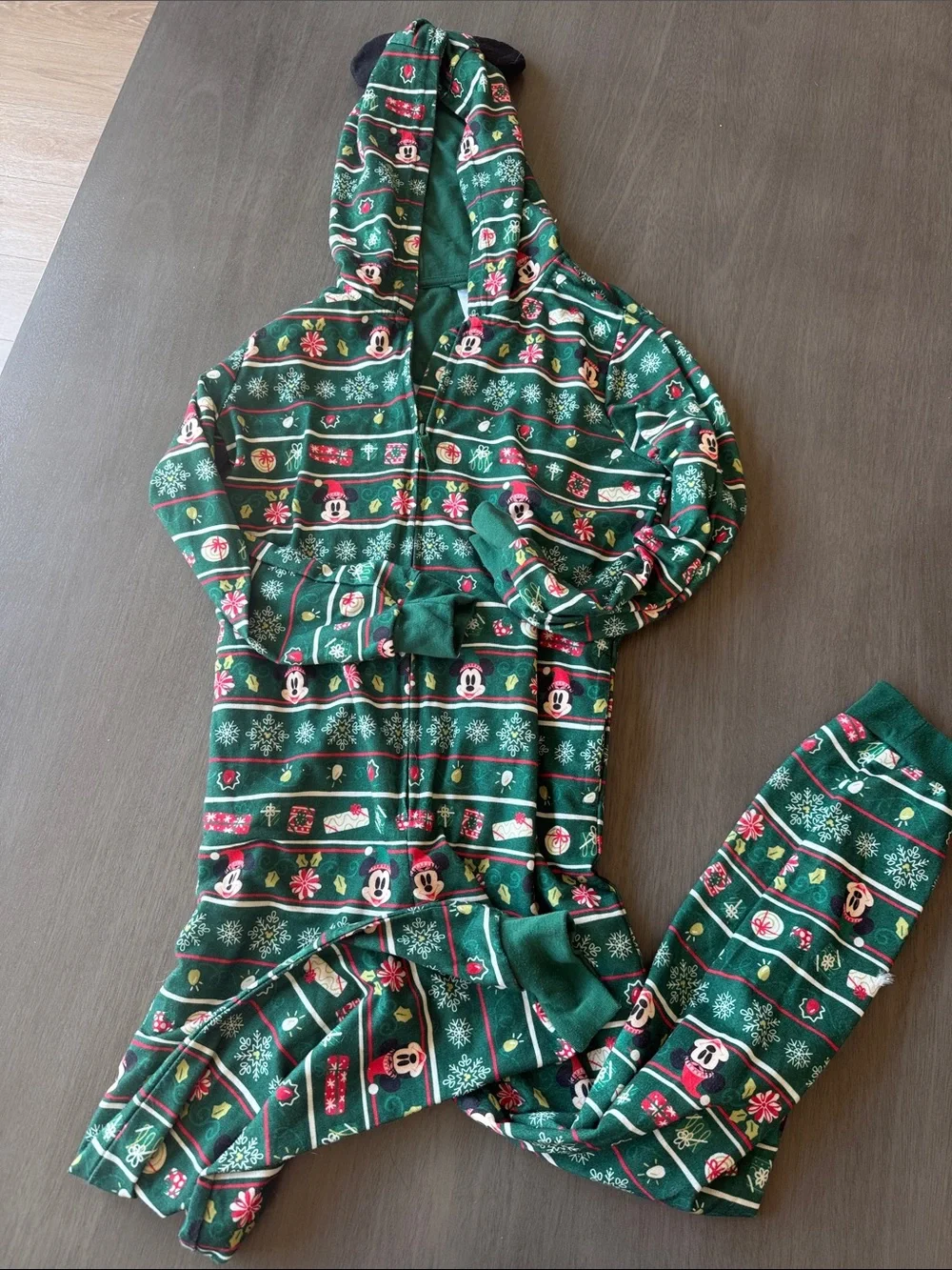 Disney Green Holiday Mickey Mouse Kids Pajamas One-Piece Hoodie